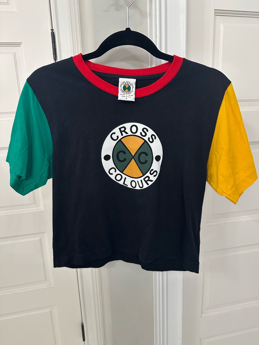 Cross Colours Colors 90s Crop Top T Shirt Colorblock Rap Hiphop Sz S Streetwear